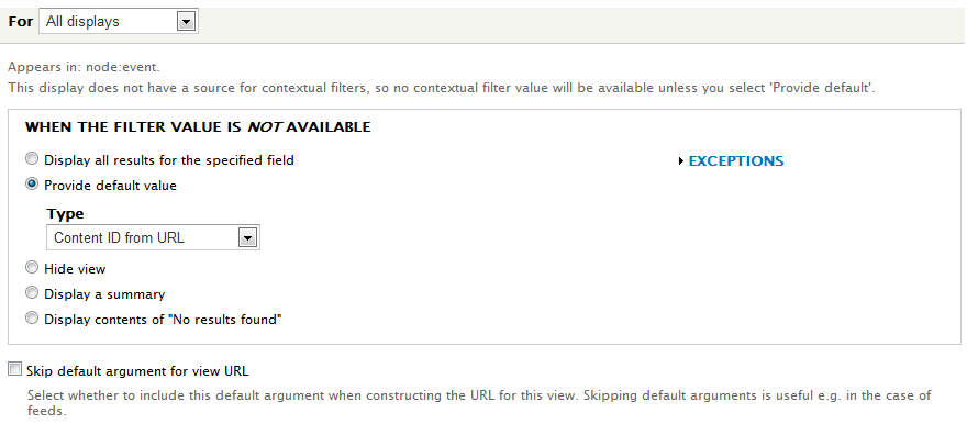 Contextual filter settings